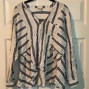 Cato XL Black and White Striped Long Sleeved Blouse